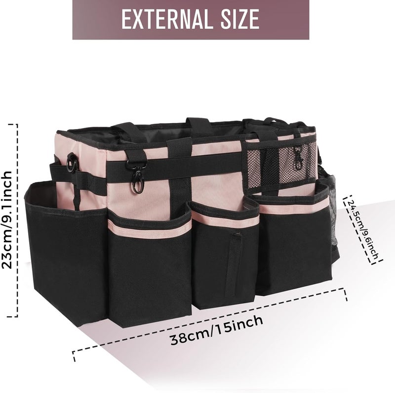 SCAVATA Wearable Cleaning Caddy, Cleaning Caddy Supplies Organizer with Handle & Shoulder Straps for Housekeepers, Under Sink & Car Cleaning Tool Organizers Bag with 4 Foldable Divider (Pink) - Image 5